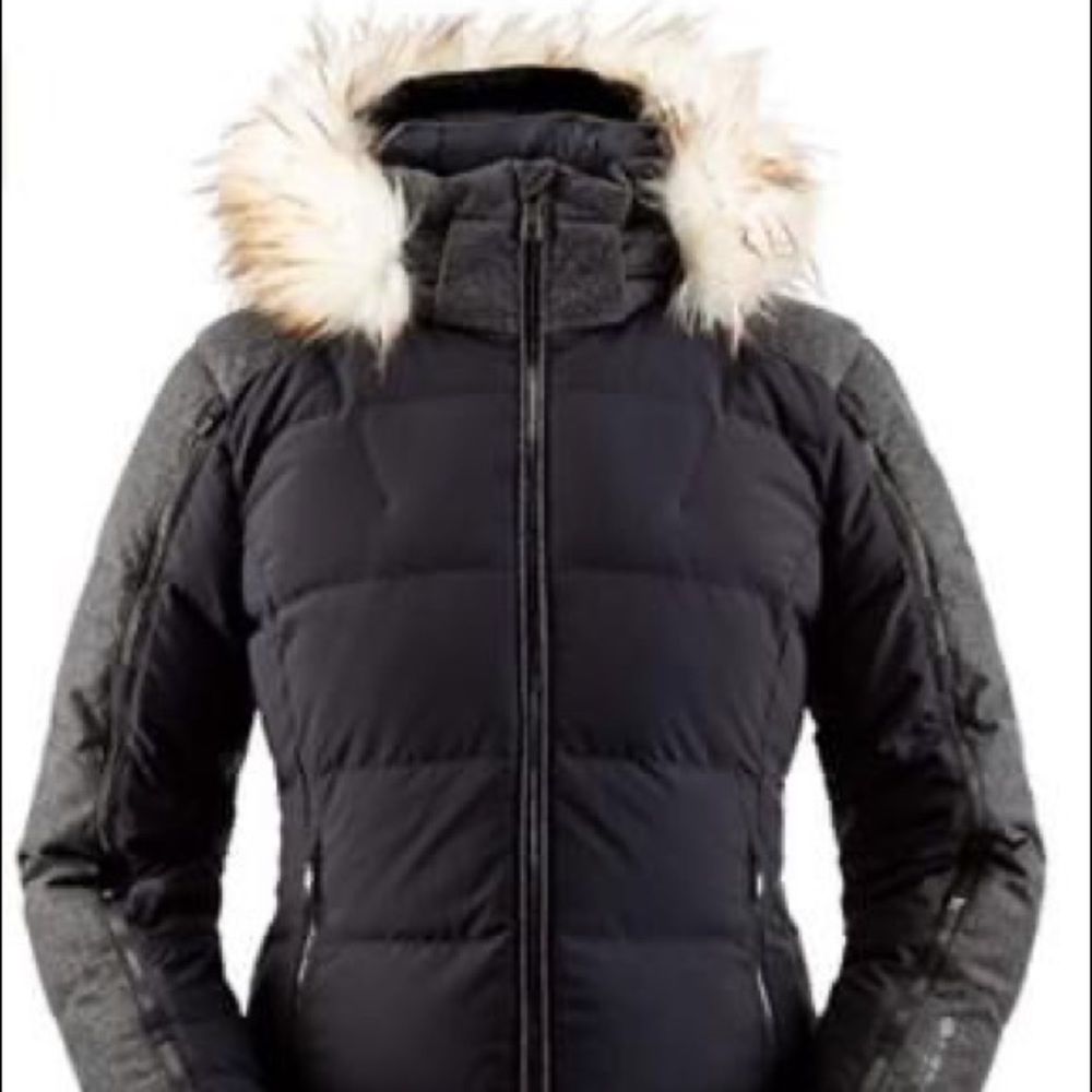The Spyder Women's Falline GTX Infinium Down Jacket and snow pants.